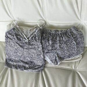 Grey and White Leaf Print Pajama Set